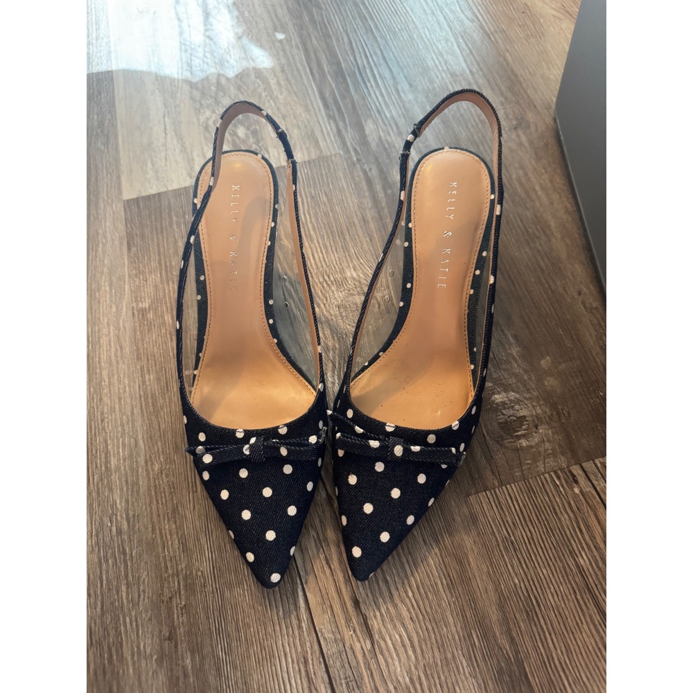 Kelly & Katie Navy Polka Dot Slingback Heels